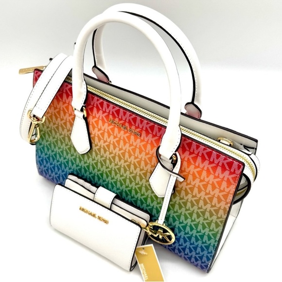 Michael Kors Medium Sheila CZ Satchel Bag & Matching Bifold Wallet Rainbow - Picture 6 of 11